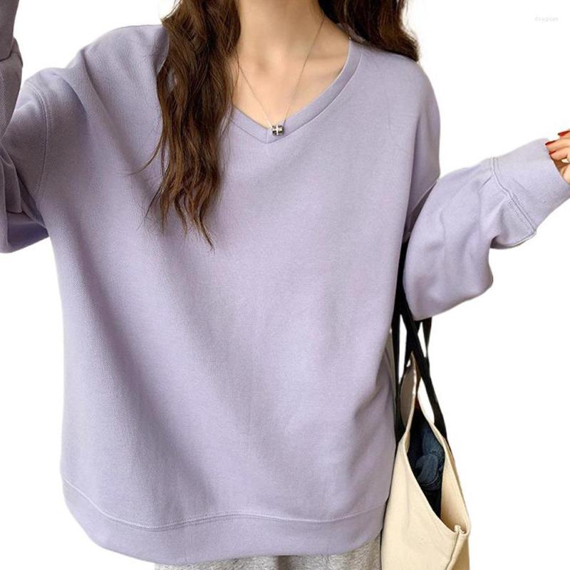 

Women's Hoodies 2022 Fashion Women Solid Long Sleeve Hoodie Vintage V-neck Kawaii Korean Tops Candy Color Pullovers Clothes For, White