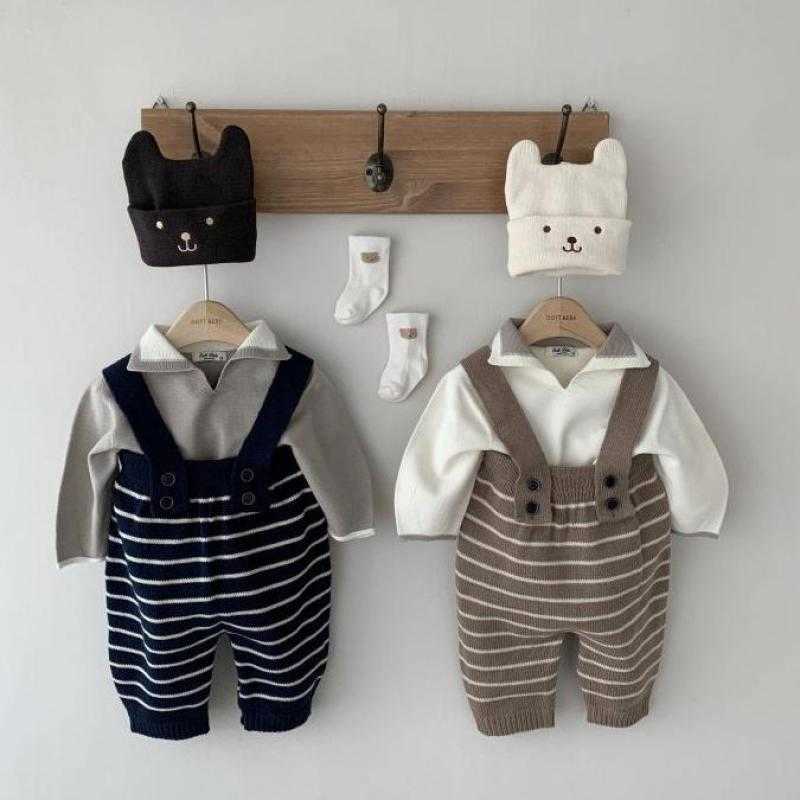 

Rompers Boy Casual Knitting Sling Romper Autumn Allmatch Overalls Simple Loose Cotton Jumpsuit One Piece Baby Boys Outfits J220922, Dark blue