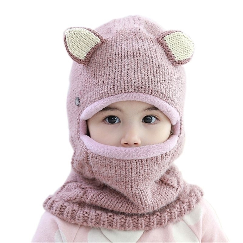

Caps Hats Baby Hat Girls and Boys Winter Warm Pompom Hat Velvet Lining Caps Cute Ears Hats for Kids Beanie Hat Scarf Kids Windproof Cap 221006, Picture