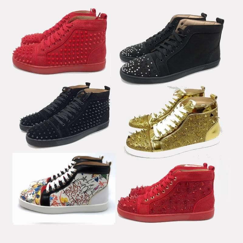 

Bottoms Christians Red High cut casual shoes suedue leather men women shoes size 35-47 us12 with box stud spike shoes low cut party loa Teq, 10