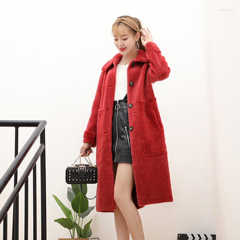 

Women' Fur Wool Velvet Coat Autumn And Winter Long Mixed Jacket, Red