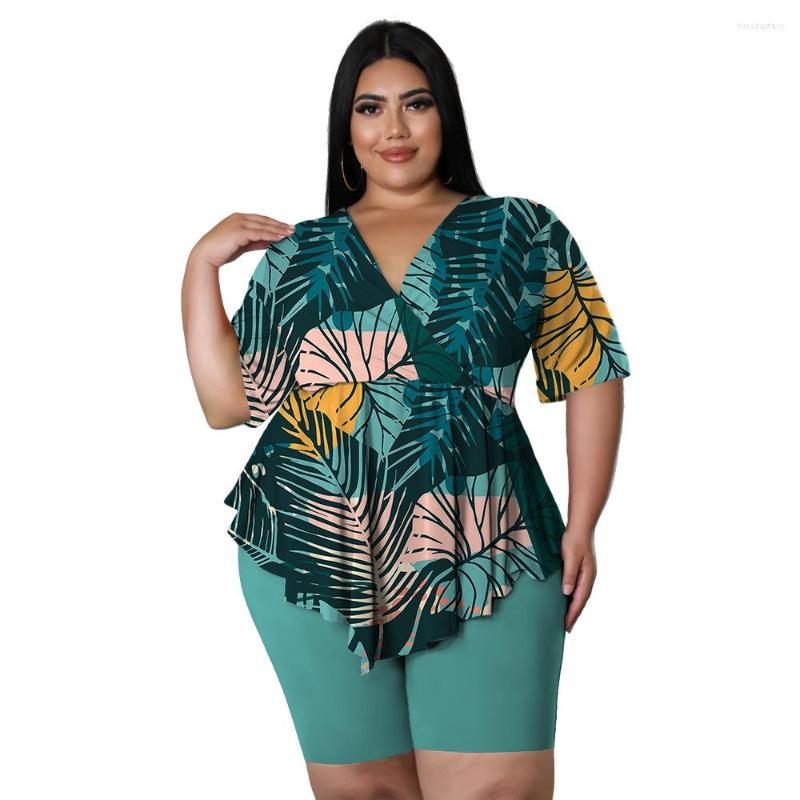 

Tracksuits Plus Size Two Piece 5xl Bohemian Print Sexy Slim High Waist Fashion Women's Top Solid Color Shorts Set Wholesale Drop, Black
