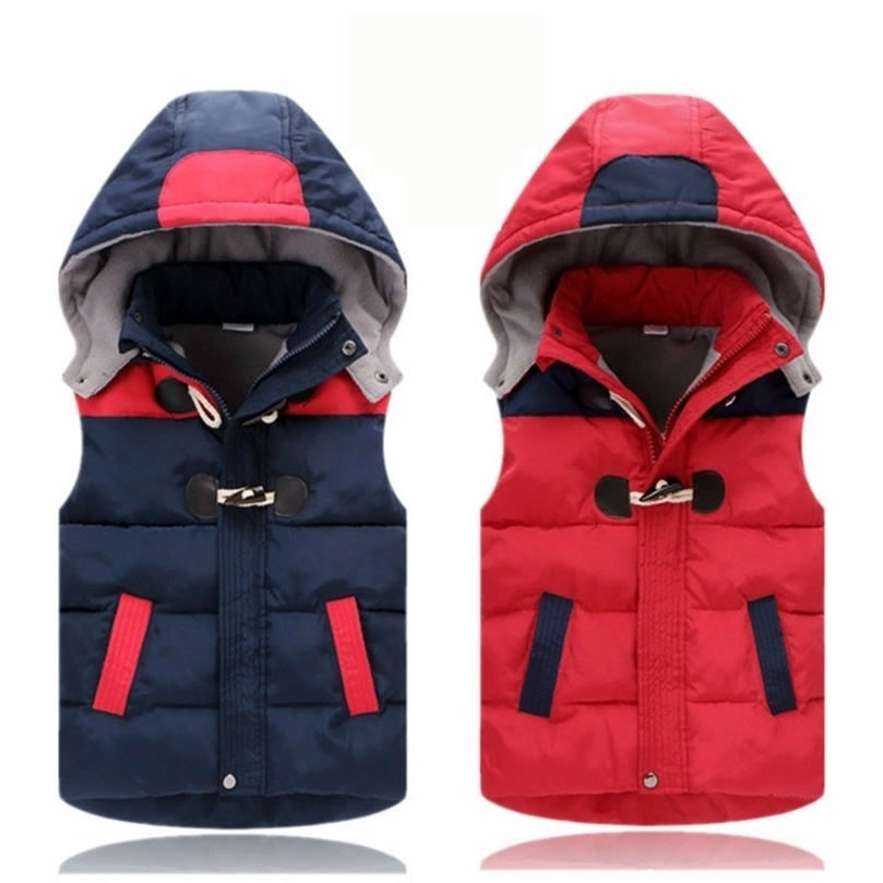 

Waistcoat Winter Warm 3 4 6 8 10 11 12 Years Teenager Thickening Outerwear Color Patchwork Hooded Vest Waistcoat For Kids Boys Girls 2201006, Red