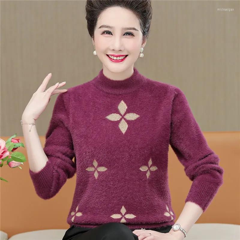 

Women's Sweaters Middle-aged Womens Mink Velvet Autumn Winter Fashion Drilling Knitting Pullovers Mother Clothing Thicken Base Shirt, Red