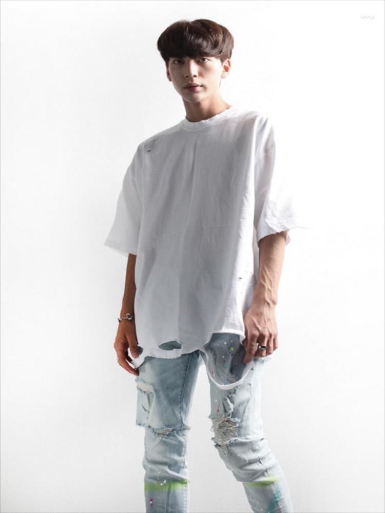 

Men' T Shirts Short Sleeve T-Shirt Summer Personality Hole Solid Color Base Neutral Casual Large Size Bottom, Black
