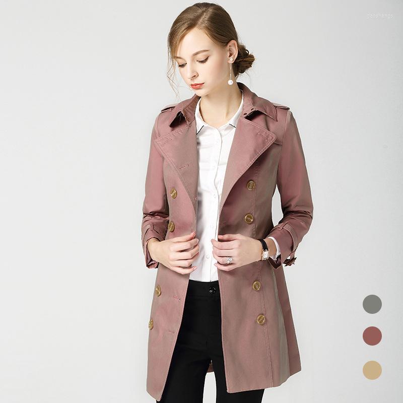 

Women' Trench Coats Women Spring Autumn Discoloration Windbreak Double Breasted Slim Coat Lady With Belt Women, Khaki
