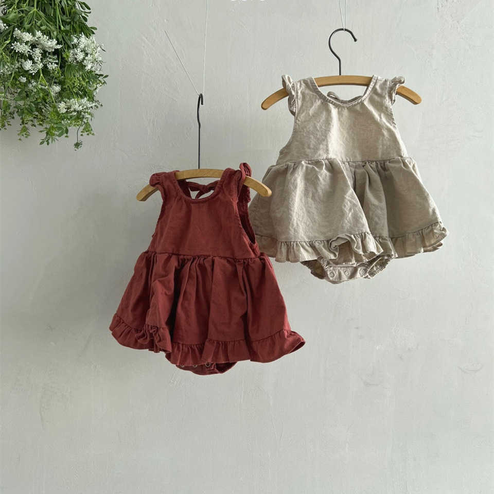 

Rompers 2022 Girl Summer New Arrival Sling Dress Bodysuit Baby Comfortable Solid Cotton Sleeveless Jumpsuit Infant Simple Outfits J220922, Grey