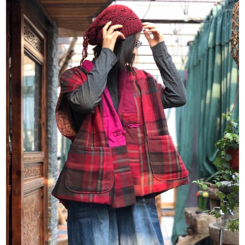 

Women's Vests Women Loose Printed Patchwork Ladies Sleeveless Coat Waist Outerwear Female 2022 Winter Padded Vest Women's, Red plaid