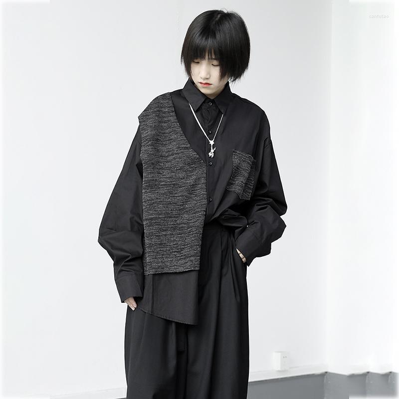 

Women's Blouses Y2K Women Shirts Men Black Gothic Loose Casual Patchwork Long Sleeve Aesthetic Blouse Harajuku Streetwear Korean Style 2022