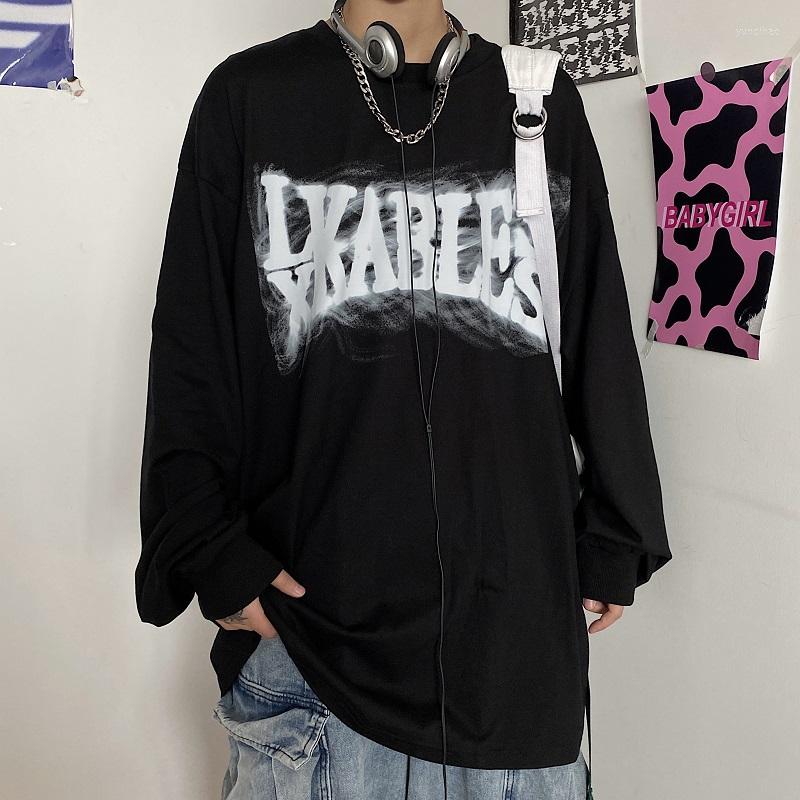 

Men' T Shirts Korea Harajuku Autumn Base Dark Hip Hop Smoke Couple Letter Print Long-Sleeved T-Shirt Men Graphic Tees Punk Japanese, White