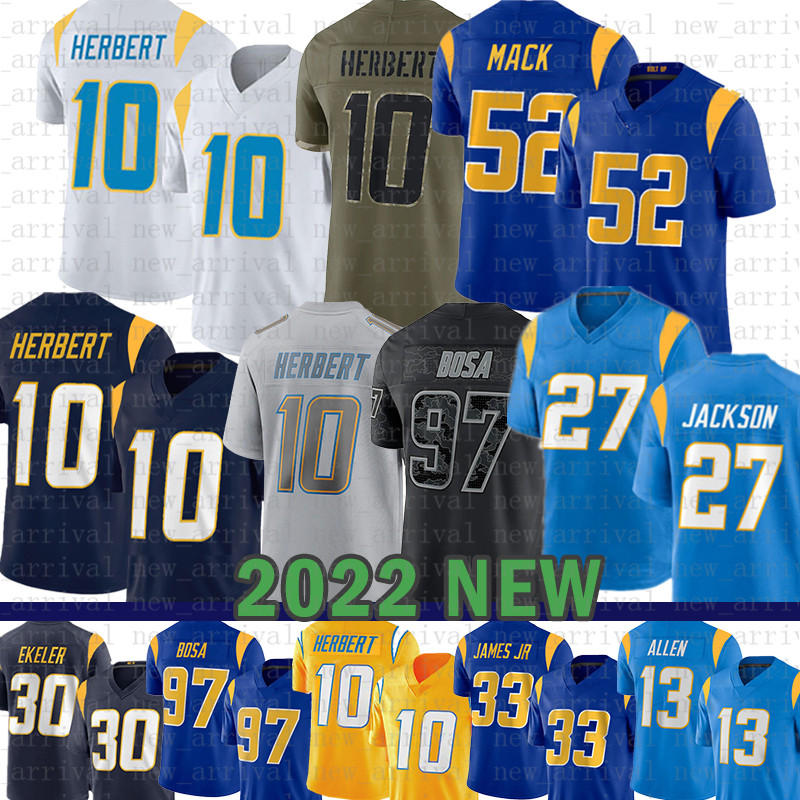 

Derwin James Jr. Justin Herbert Football Jersey Keenan Allen Khalil Mack Joey Bosa Austin Ekeler J.C. Jackson Mike Williams Rashawn Slater Asante Samuel Jr. Zion Johnson, Mens-sd