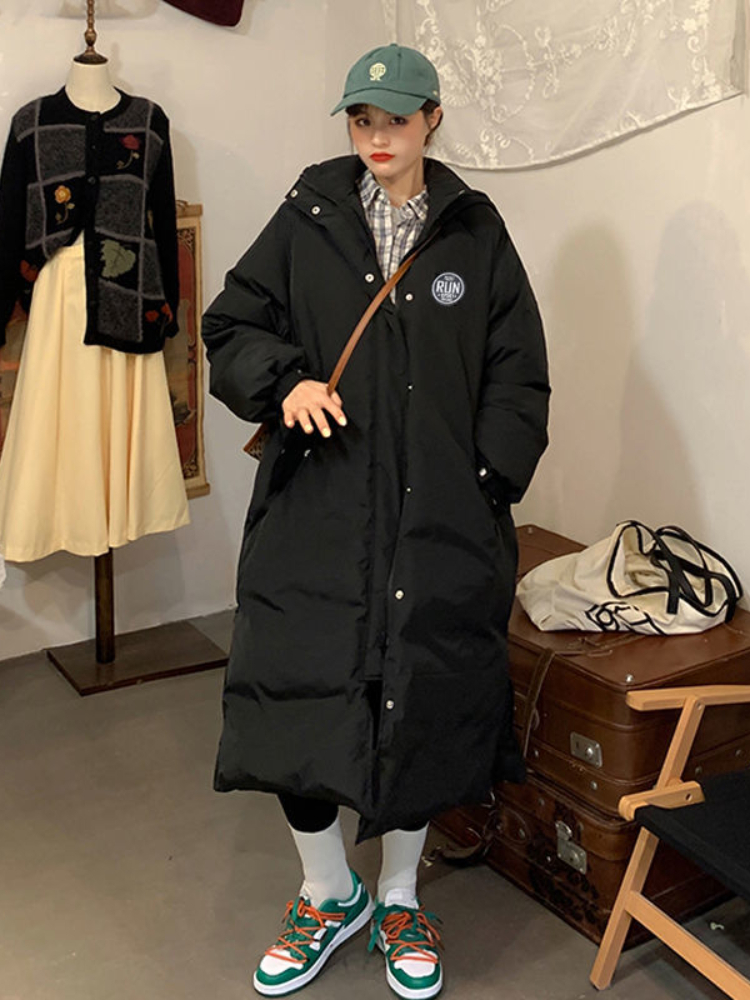 

Women's Down Parkas Winter Black Puffer Jacket for Women Fashion Hooded Thickened Medium Long Cotton Padded Coat Female Zipper Outwear Parkas 220930, Creamy-white