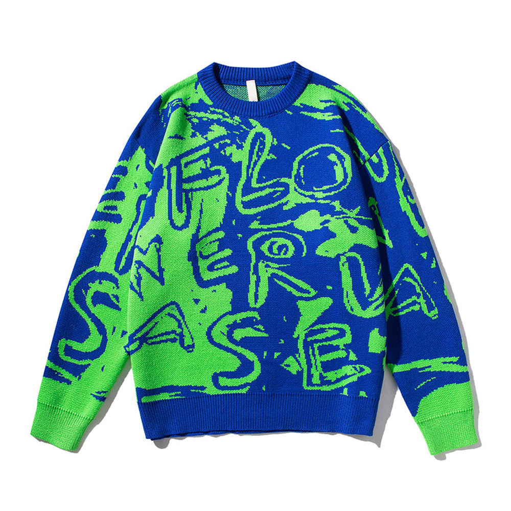 

Harajuku Sweaters Men Japan Style Crewneck Autumn Winter Keep Warm Knitted Jumper Tops Men Fashion Clothing, Blue