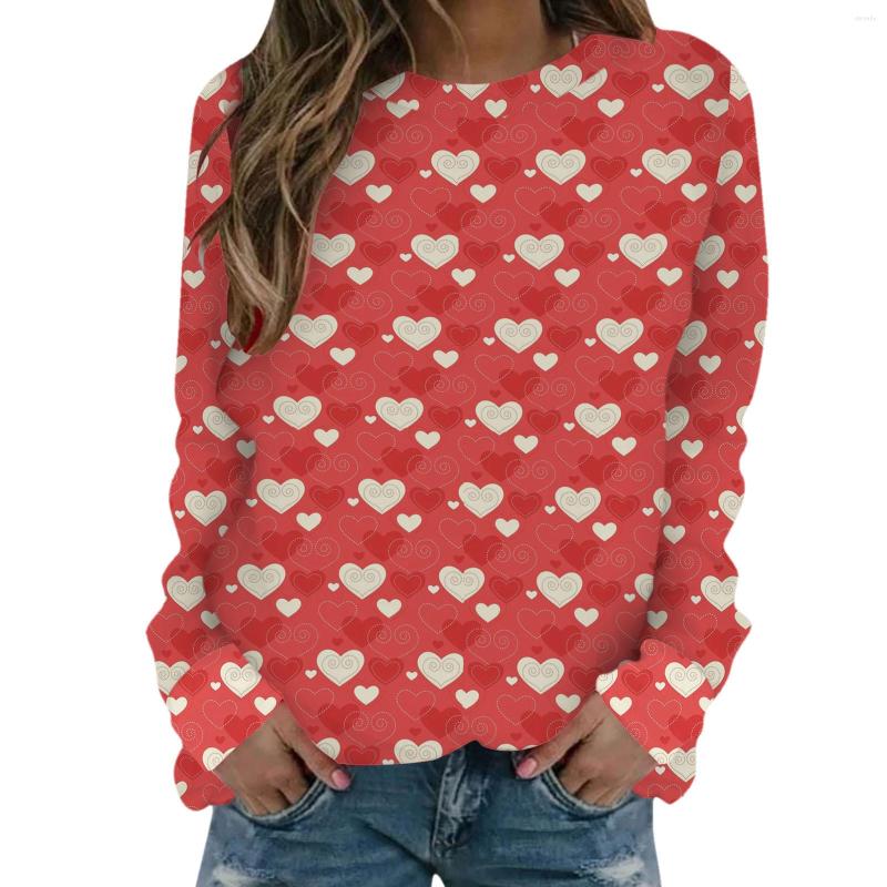 

Women' Hoodies Romantic Love Print Tops Shirt Long-sleeved Valentine' Day Sweatshirt Casual Blouse Pullover Top, Red