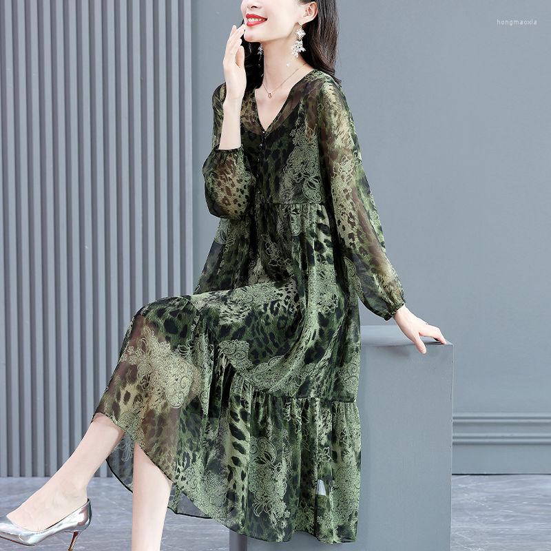 

Casual Dresses Spring Fashion Women Loose Elegant Dress Large Big Party Lantern Sleeve Leopard Print V-Neck Robe K160, Tailvse