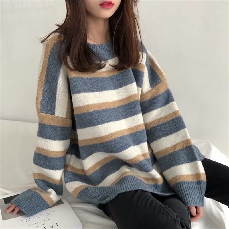 

Women's Sweaters Women's sweater korean stripe casual kpop Top harajuku vintage drop clothing Knitted Long sleeve oversize kawaii clothes 221006, Yellow