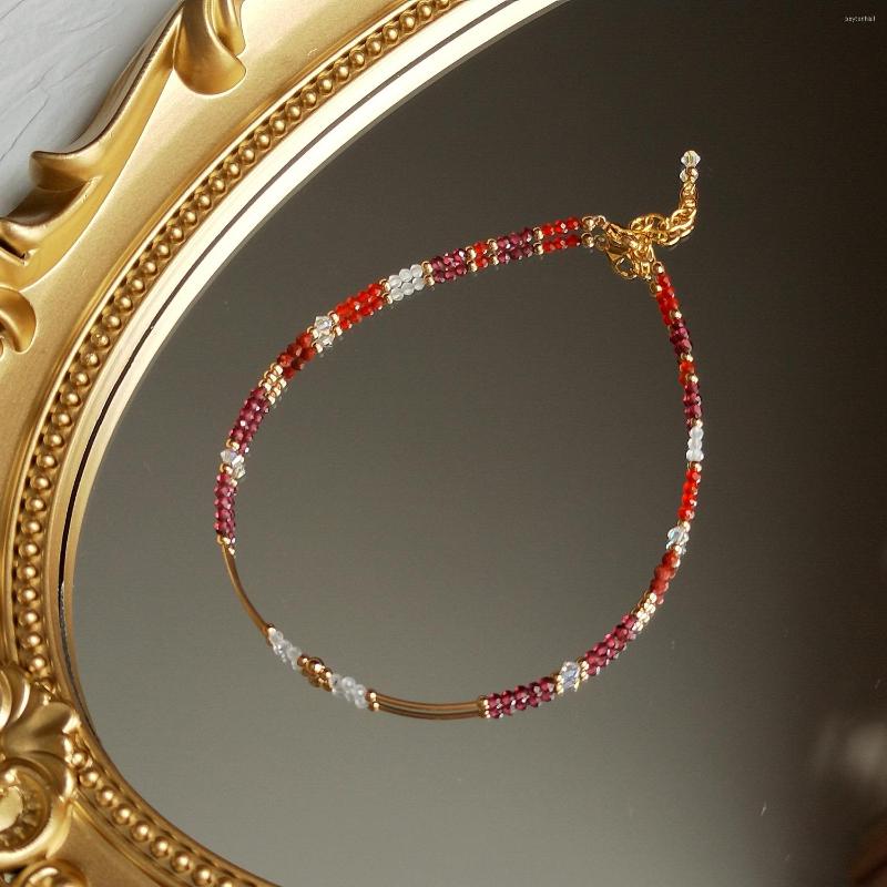 

Anklets Lii Ji Carnelian Garnet Moonstone Red Jasper 14K Gold Filled Beaded Anklet 24 3cm Crystal Handmade Jewelry For Women Gift
