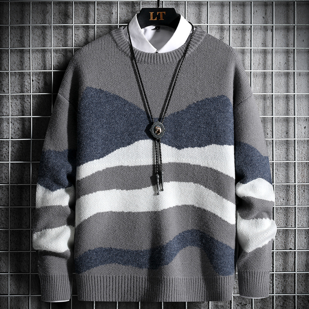 

Crewneck Sweaters Men Casual Knitted Sweaters Fashion Clothing Warm Jumpers Soft and Comfort Tops, Blue
