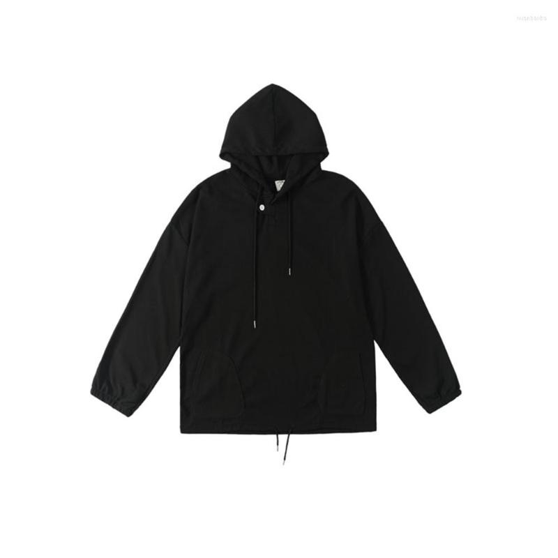 

Men's Hoodies Hooded Sweatshirt Men Spring Drawstring Jacket Blouse Cotton Casual Coat Single Button Hoodie Solid Color Slant Pullover, Black