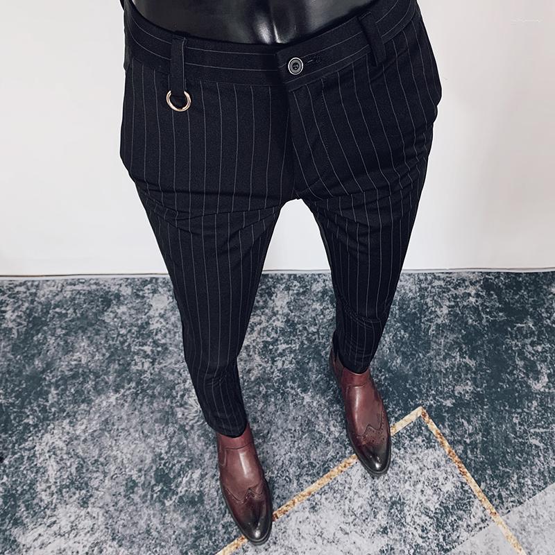 

Men's Suits Men's Striped Suit Pants 2022 Spring High Quality Slim Business Fashion Casual Nine Clothing Formal, Black