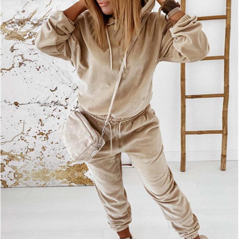 

Women's Two Piece Pants 1 Set Sets Casual Lady Drawstring Thick Pure Color Sweatshirt Sweatpants For Daily Wear Pullover Women Outfit, Camel