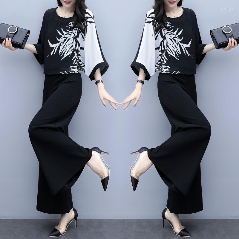 

Women' Tracksuits Floral Print Large Size Women' Summer Suit Two Piece Set Fashion Ensemble Femme Deux Pieces Conjunto Feminino, Black