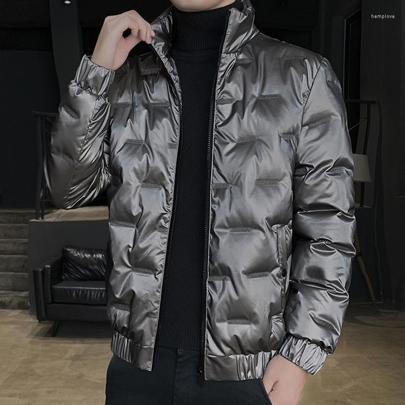 

Men's Down Men Clothing 2022 Stand-up Collar Autumn Winter Style Shiny Leather Thickening Tide Jacket Cotton-padded, Black