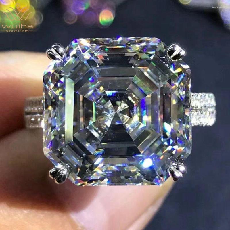 

Cluster Rings WUIHA Luxury Solid 925 Sterling Silver 3EX Asscher Cut 10CT VVS D Color Created Moissanite Wedding Engagement Ring Fine