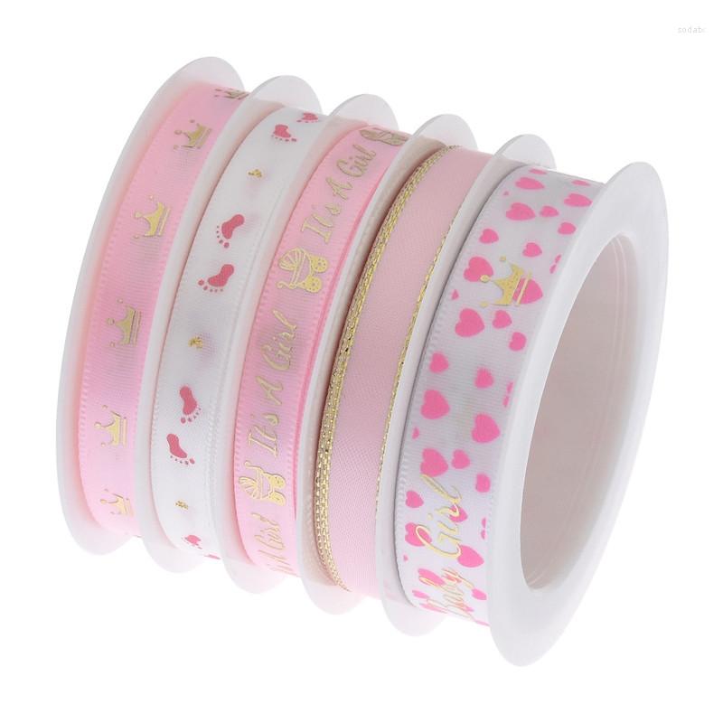 

Jewelry Pouches 10m /each Style 5m Ribbon Baby Stroller Crown Bronzing Gift Packaging Baptism Printing Letter Pink /bule