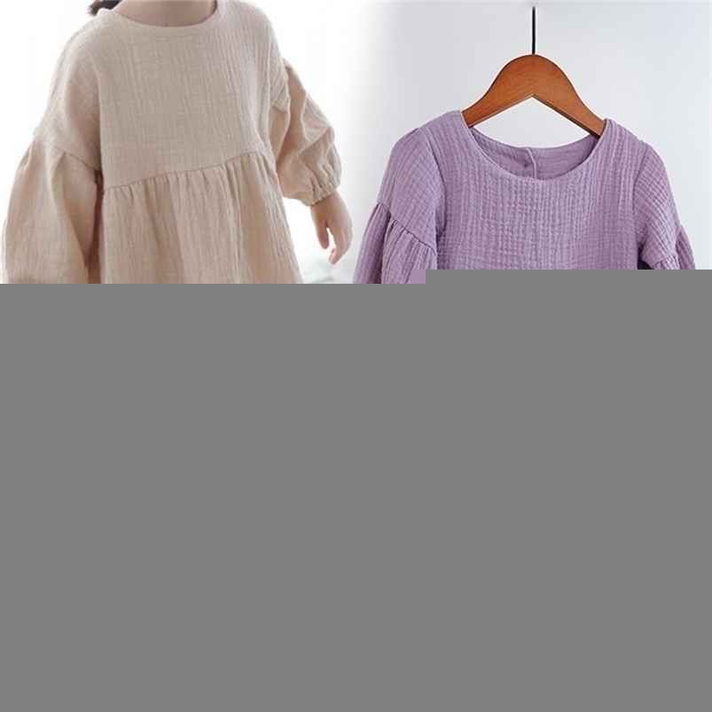 

Girl's Dresses Autumn Spring Children's Clothes Organic Cotton Double Gauze Loose Pockets Baby Girls Dress Fashion Princess Casual Kids 220930, Beige
