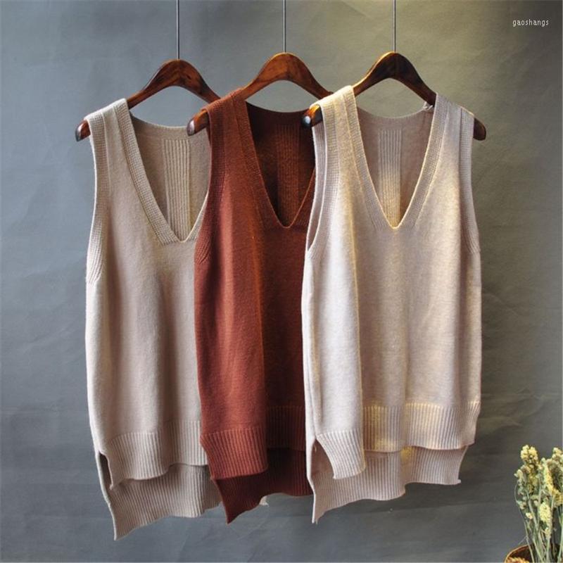 

Women's Vests Elegant Temperament Long Style V-neck Womens Pullover Korean Sleeveless Solid Leisure Females Vest Women Women's, Beige