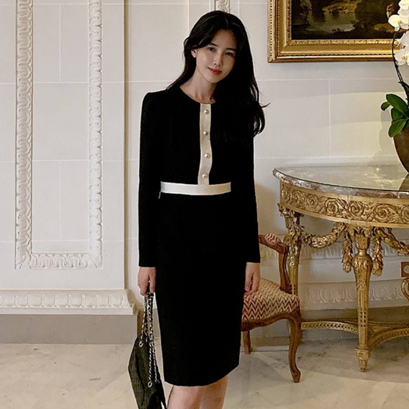 

Work Dresses Spring Design Elegant Temperament Women Professional Dress Waist Show Thin Single Breasted High Quality Spot Supply 221006, Black