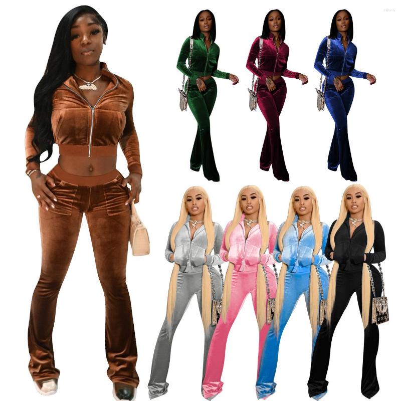 

Women's Two Piece Pants Casual Velvet Set Sportwear Tracksuit Women Solid Full Sleeve Zip Short Jacket Coat Jogging Autumn Matching, Burgundy