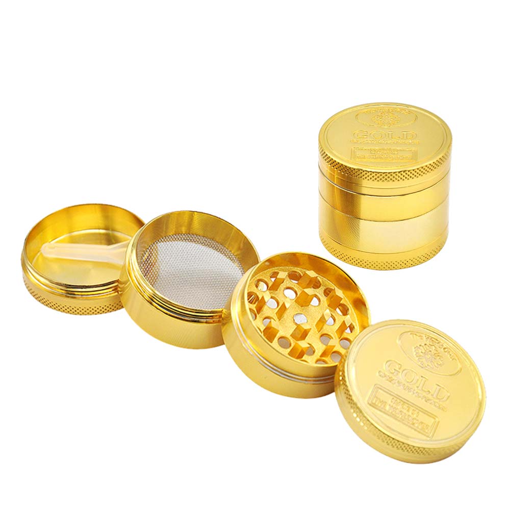 

Pollen Catcher Smoke Accessory Gold Metal Herb Grinder Crusher Zinc Alloy Diameter 39 MM Cigarette Smoke Grinders Tobacco Spice Miller 4 Pieces