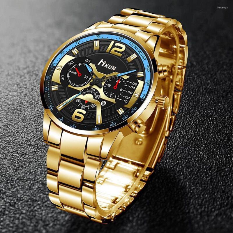 

Wristwatches Arrive Luxury Business Men Steel Belt Men's Quartz WristWatch Fashion Watch For Calendar Clock Elite Relogio Masculino, L black sliver white