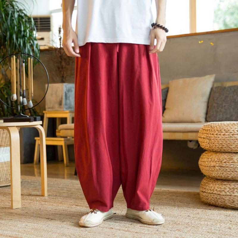 

Men's Pants Japanese Loose Men's Cotton Linen Male Autumn Casual Solid Color Trousers Fitness Sweatpants Pantalones Hombre, Black