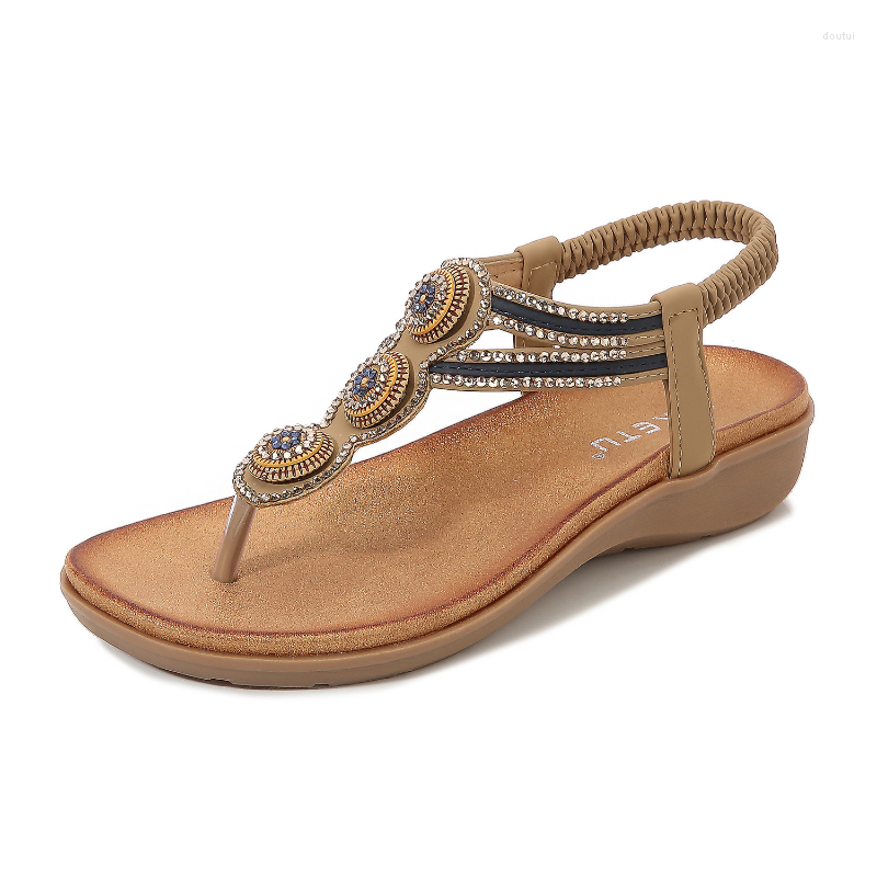 

Dress Shoes COWCOM Summer Sandals Female Bohemian Women's Fashion Beaded Comfortable Vacation Seaside Leisure Beach YSK, Jujube red