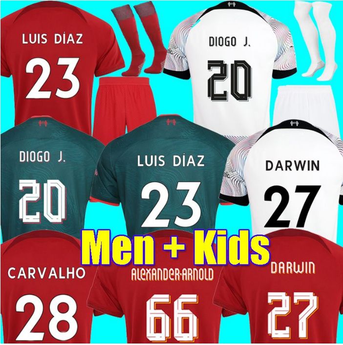 

22 23 soccer jerseys season home away 3rd DARWIN 2022 2023 Mohamed Diogo Luis DIaz Alexander Arnold football kit tops shirts men kids uniform, Home kids +socks