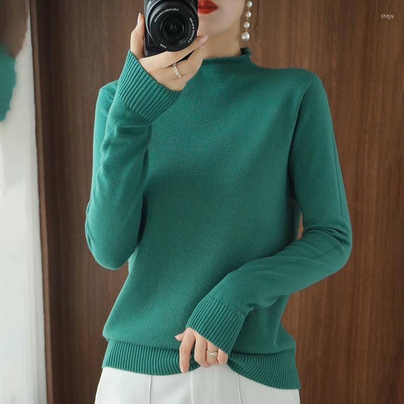 

Women' Sweaters Lafarvie Autumn Winter Mock Neck Knitted Sweater Women Tops Female Casual Pullover Green Oversized Clothing Jumper Long, Black