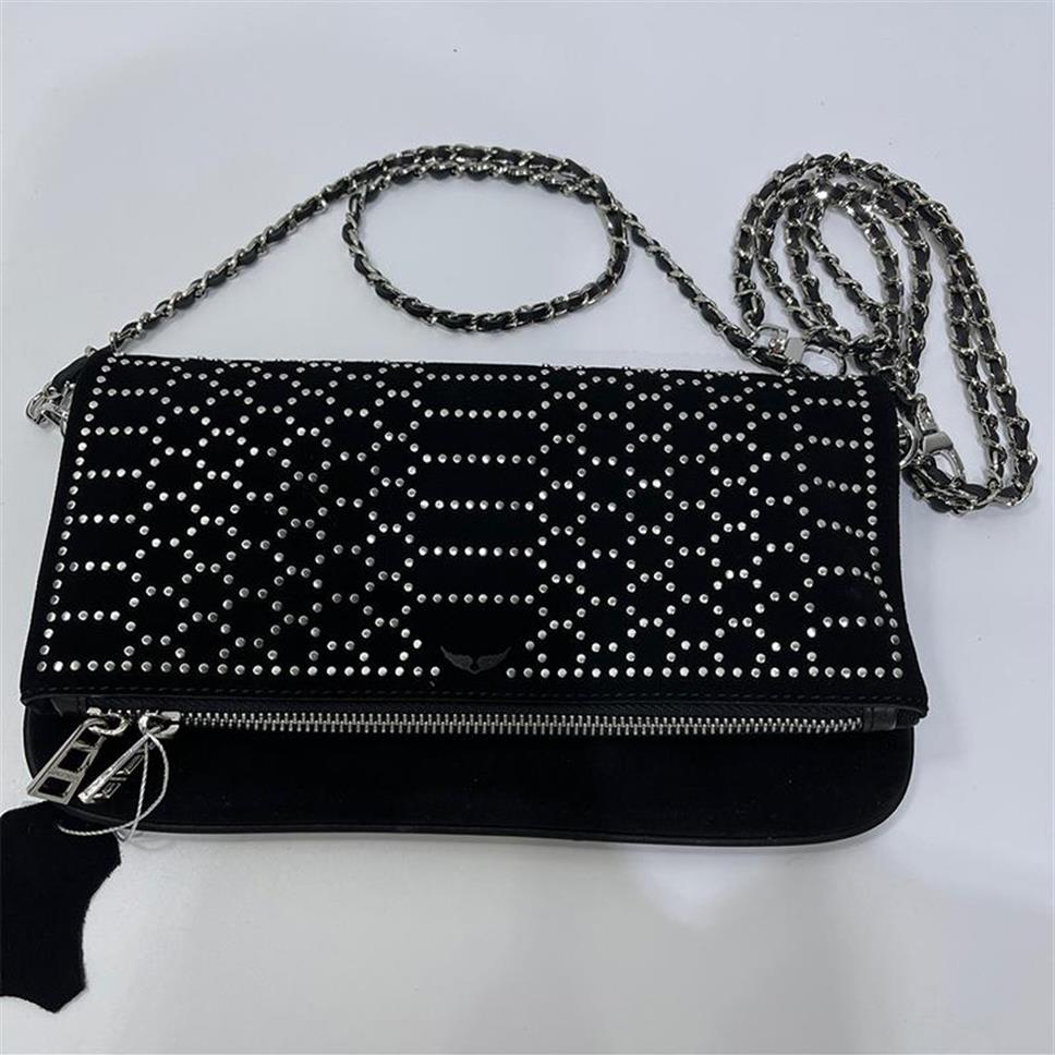 

Evening Bags Zadig Voltaire Women's Luxury Real Leather Trendy Shoulder Bag Black Two Chains Wings Decorated Messenger Sac210N, Mini