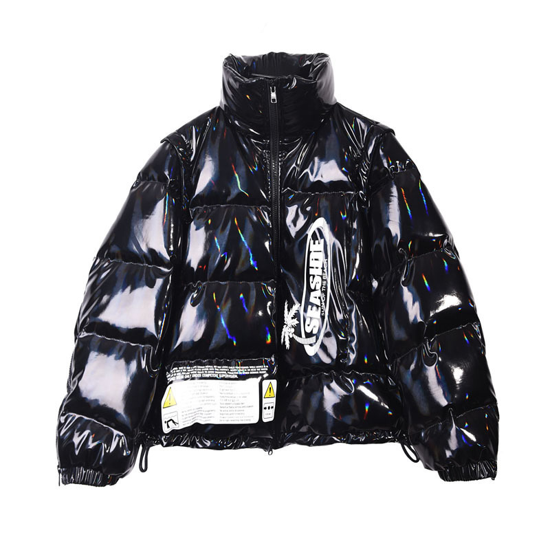 

Women's Down Parkas Fashion Women's Printed Stand Collar Fluffy Down Coat Female Winter Bread Style Sleeves Detachable Warm Glossy Down Parkas F2490 220930, Black