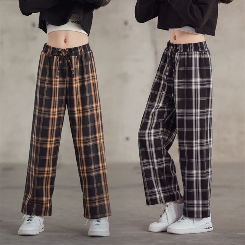 

Trousers Girls Plaid Pants Spring Summer Wide Leg Pants Kids Casual Straightleg Pants Teenager Sport Trousers 8 Y Children Clothing 2201006, Grey white