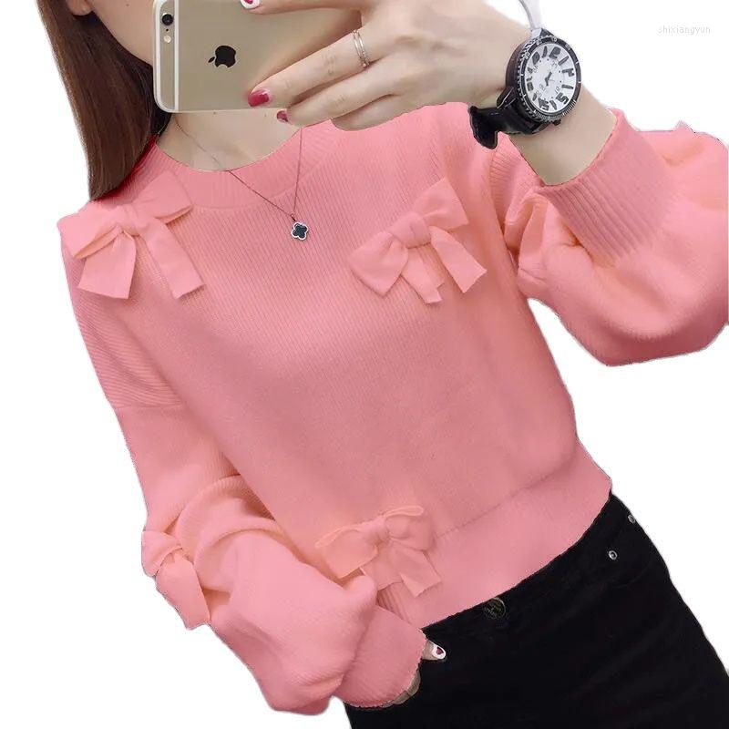 

Women's Sweaters Knitwear 2022Autumn Winter Loose Ladies Sweater Jacket Foreign Style Pullover Bow Tops Women Sweet Fresh Knitted Jumper 484, White