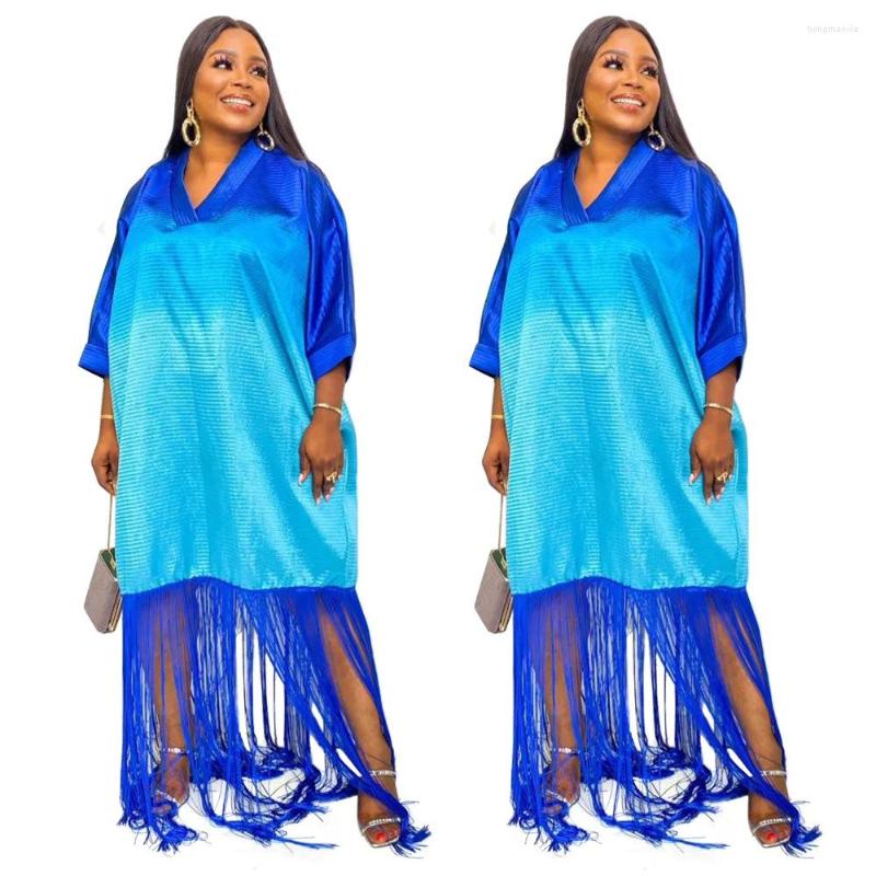 

Casual Dresses Contrast Tassel Women's Skirt 2022 Autumn Cut Blue Medium Long Sleeve Printed V-neck Sexy Temperament Dress