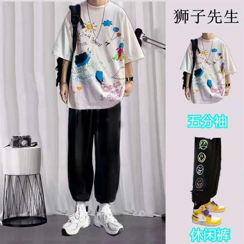 

Men's Tracksuits Men's T-shirt Trousers 2-piece Suit Summer Breathable Casual Street Hip Hop Fashion Printed Wear 2022, A5