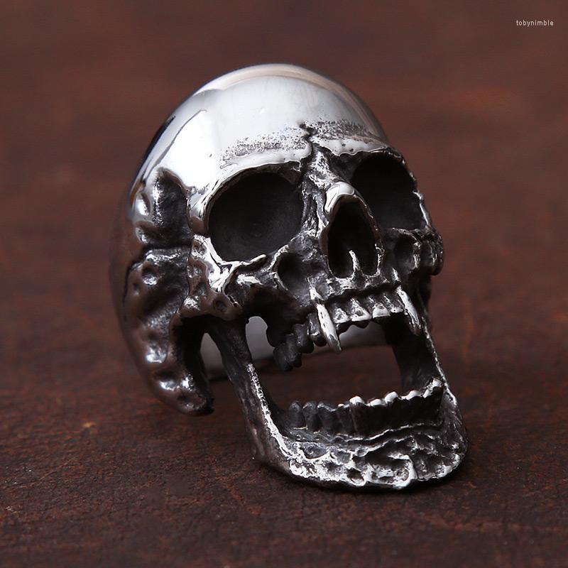 

Cluster Rings Punk Style Heavy Metal Vampire Ring Mens High Polished Stainless Steel Biker Skull Fashion Goth For Men