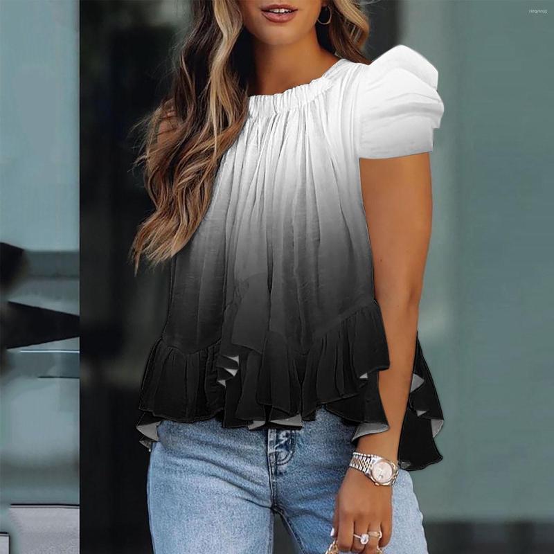 

Women's T Shirts Womens Long Sleeve Shirt Loose Fit Women Elegant Tops Floral Print Short Tank Top Ruffles Cotton, Grey