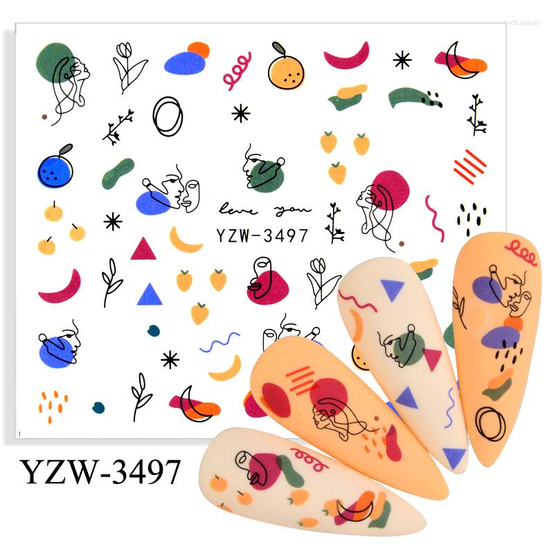 

Nail Stickers Art Sticker Abstract Face Animal Flowers Manicure Sliders Water Decals Nails Foils Decorations, 06