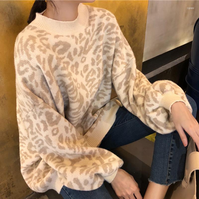 

Women's Sweaters Sweater Women Leopard Jumper Turtleneck Knitted Winter Thick Female Aesthetic Pullovers Casual Tops Loose, Purple