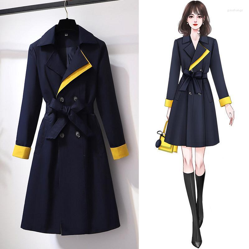 

Women' Trench Coats Plus Size Women Coat 2022 Spring Autumn Korean Double Breasted Suit Collar Female Fashion Windbreaker Gabardina Mujer, Navy blue